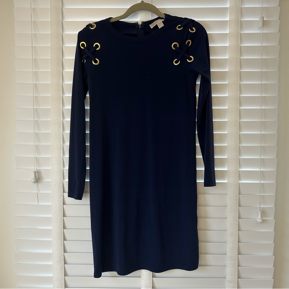 MICHAEL Michael Kors Dress Navy Blue Midi Long Sleeves XS
